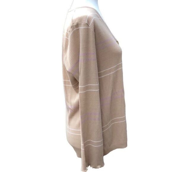 Punto Cardigan Womens Large Tan White Purple Stripe Crew Neck Knit Sweater - Picture 4 of 8